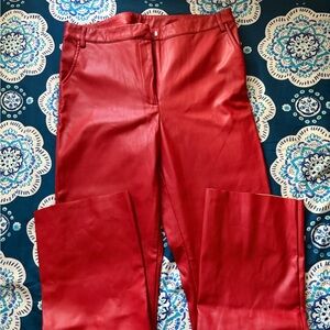 Red faux leather Women's Pants